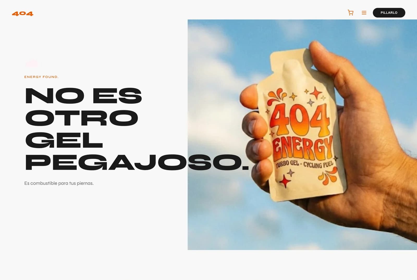 Captura de la web de 404 Energy con producto y mensaje principal