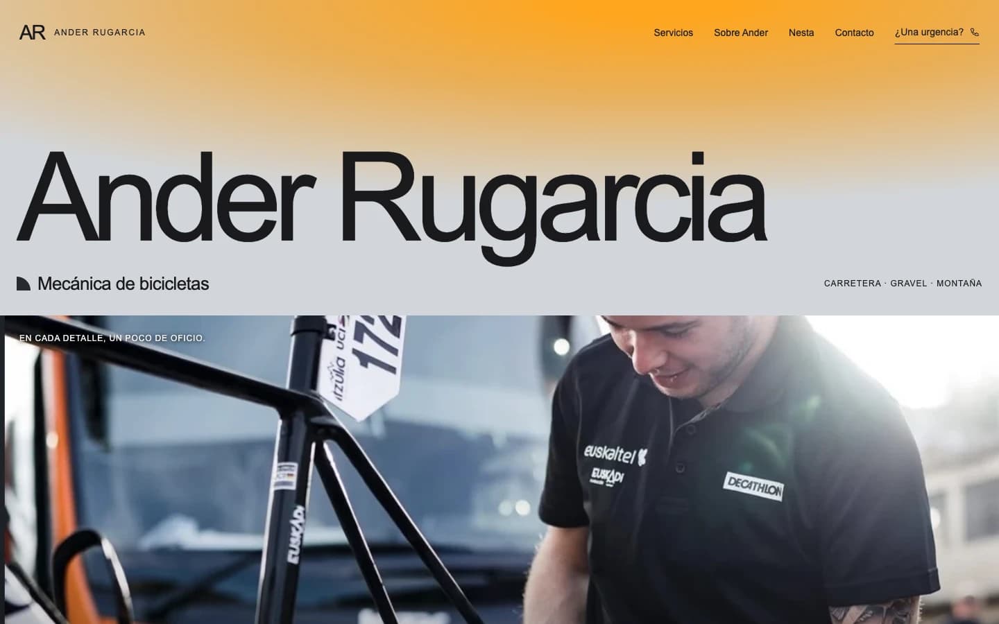Portada de la web de Ander Rugarcia con presentación del mecánico de bicicletas