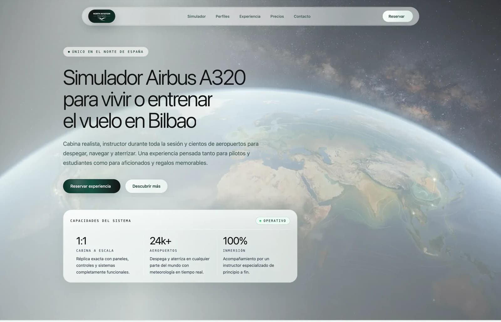 Primera pantalla de la landing de North Aviation