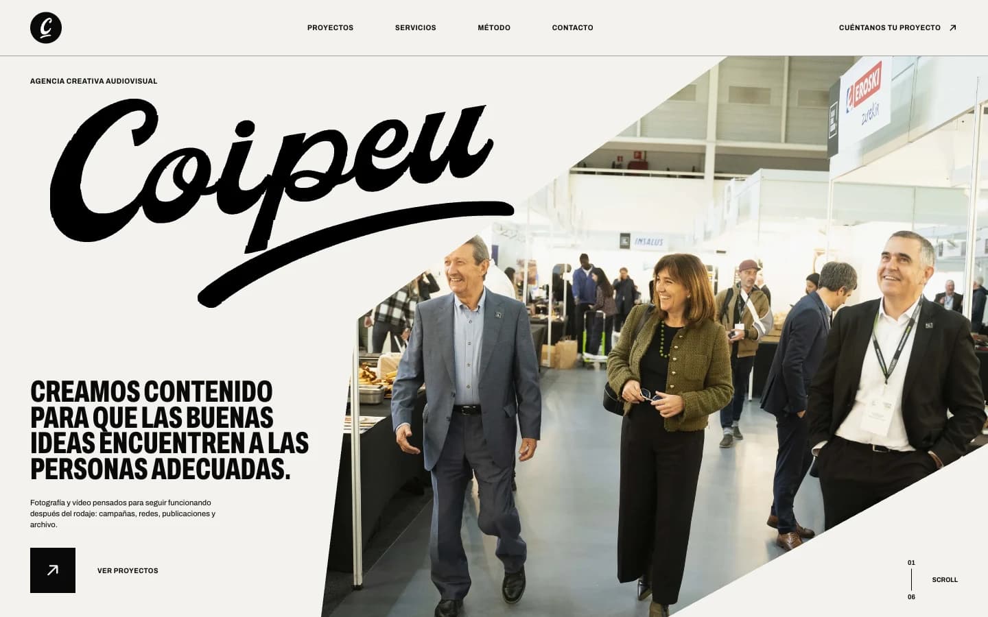 Inicio de la web de Coipeu con su logotipo y fotografía de un evento