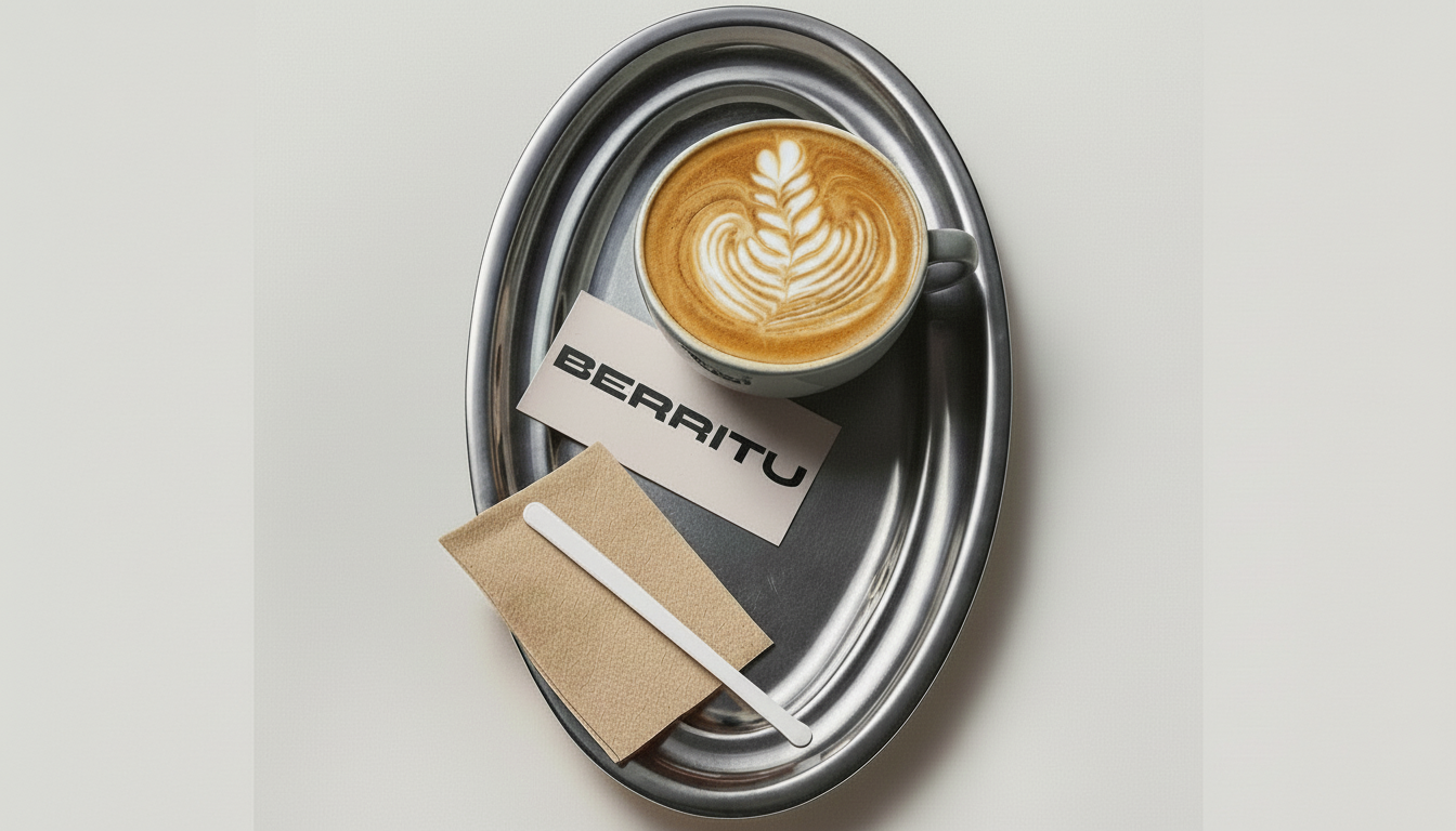 Café servido en bandeja con tarjeta de Berritu