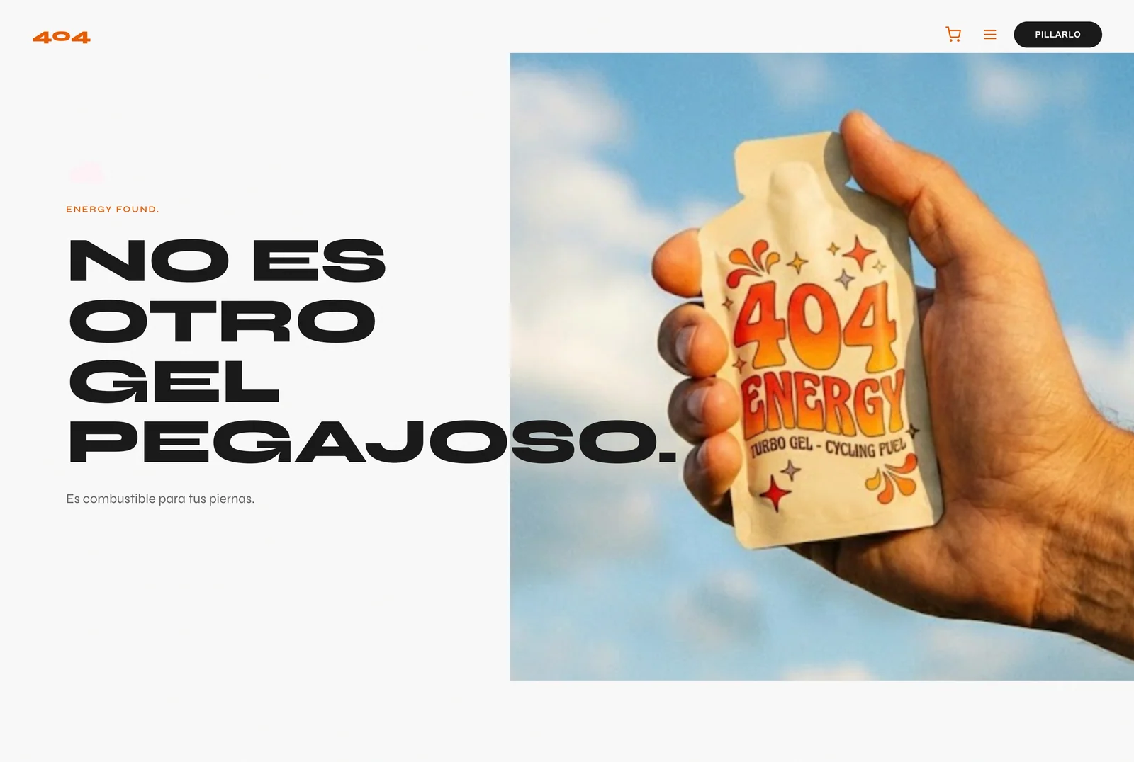 Captura de la web de 404 Energy con producto y mensaje principal
