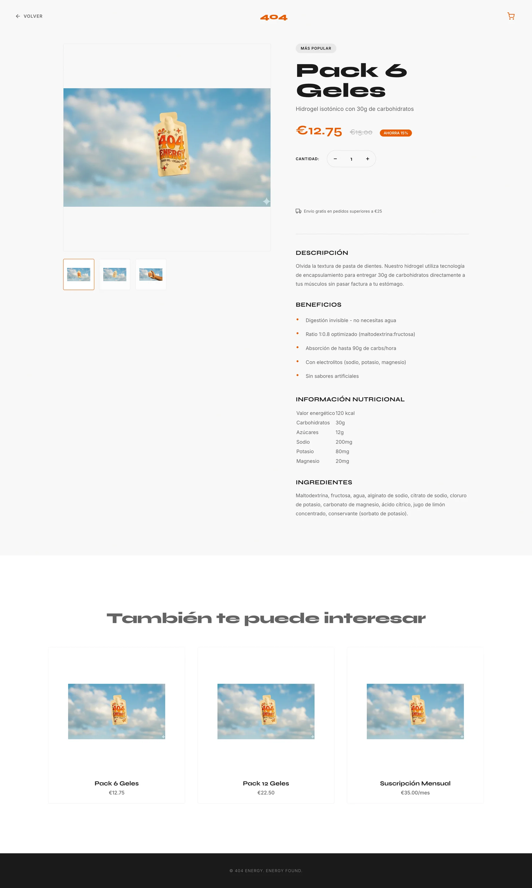 Ficha de producto de 404 Energy con compra y detalle
