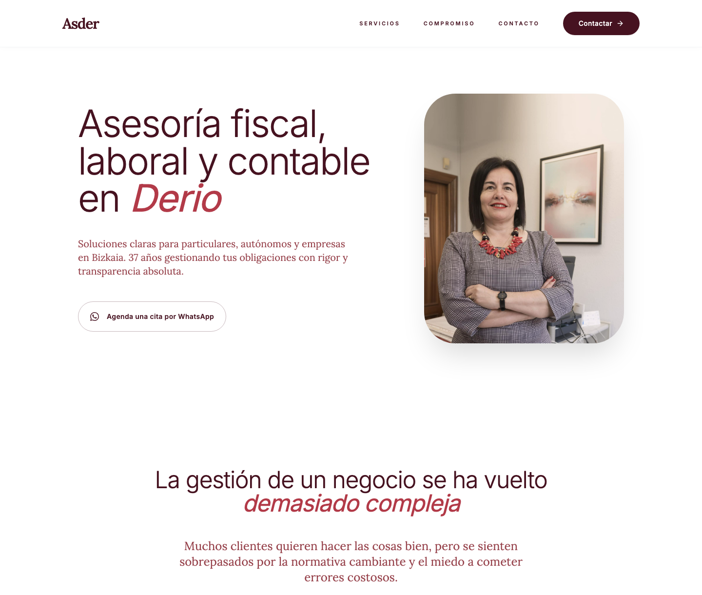 Recorte superior de la web de Asder Asesoría