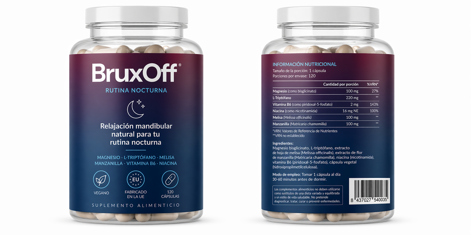 Packshot frontal y trasero del producto BruxOff