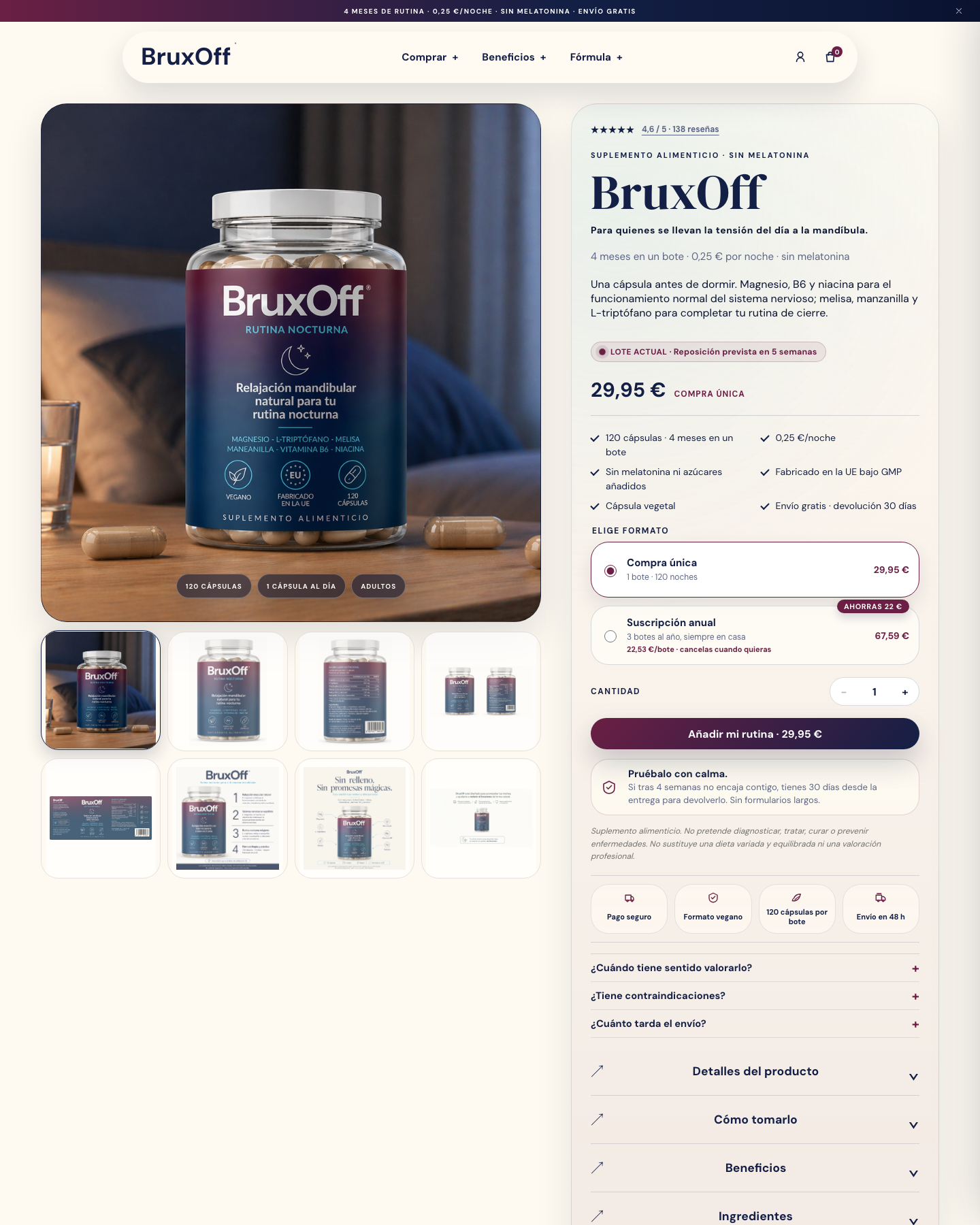 Ficha de producto actual de BruxOff con compra y detalles