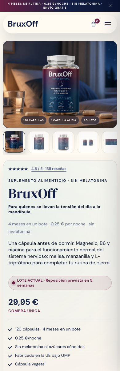 Versión móvil de la ficha de producto de BruxOff