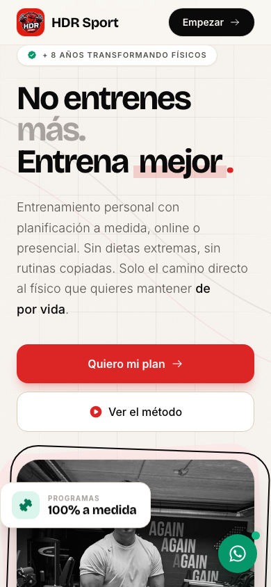 Vista móvil de la web de HDR Sport