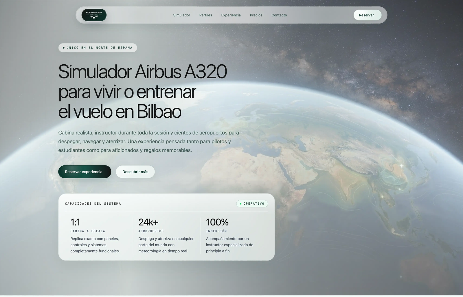 Primera pantalla de la landing de North Aviation